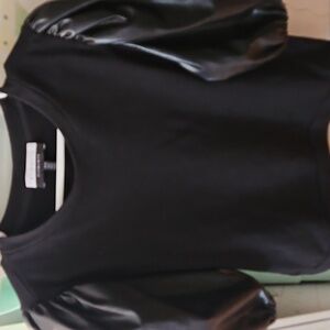 Top With Puffed Leather Sleeves